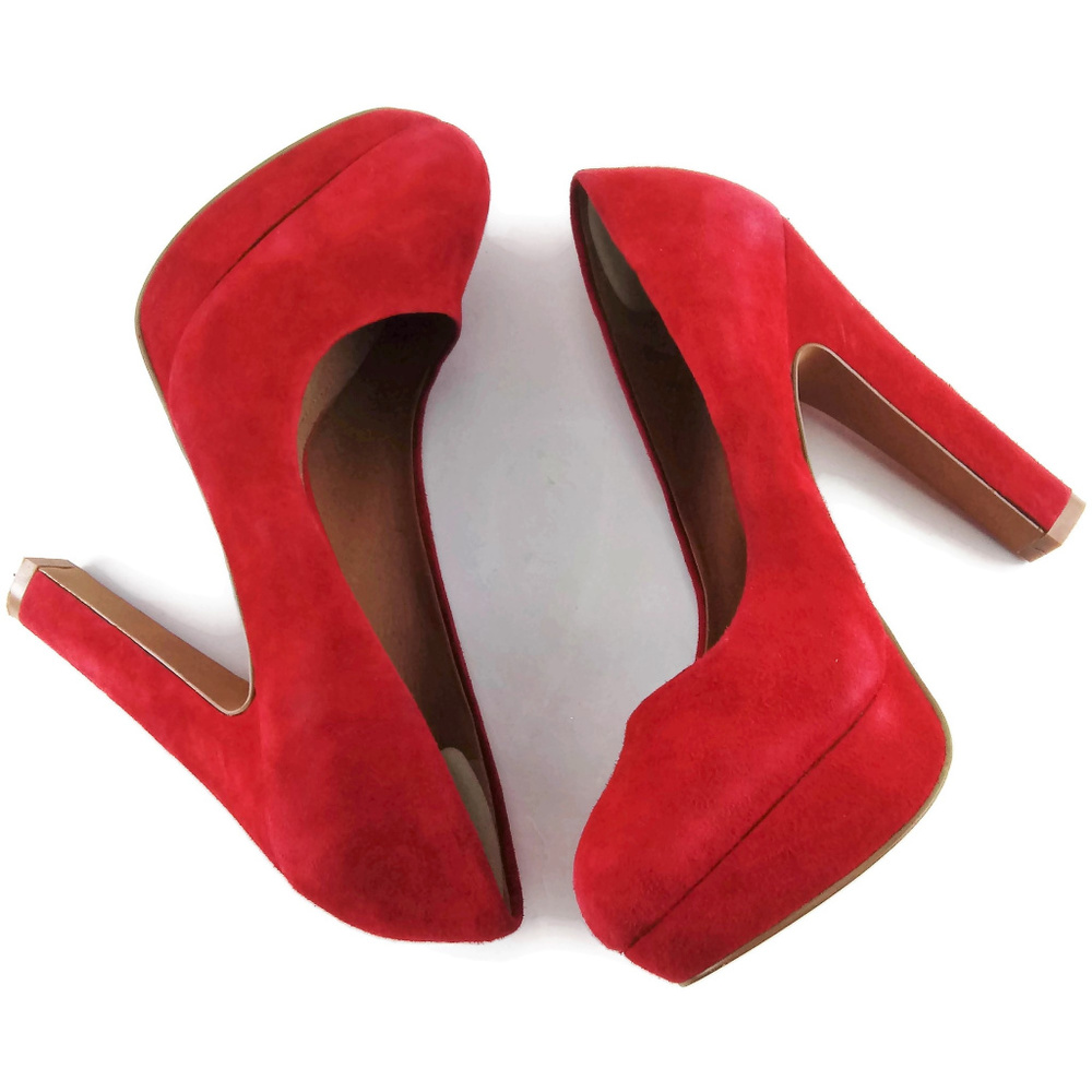 ALDO Red Suede Platform Chunky High Heel Shoes